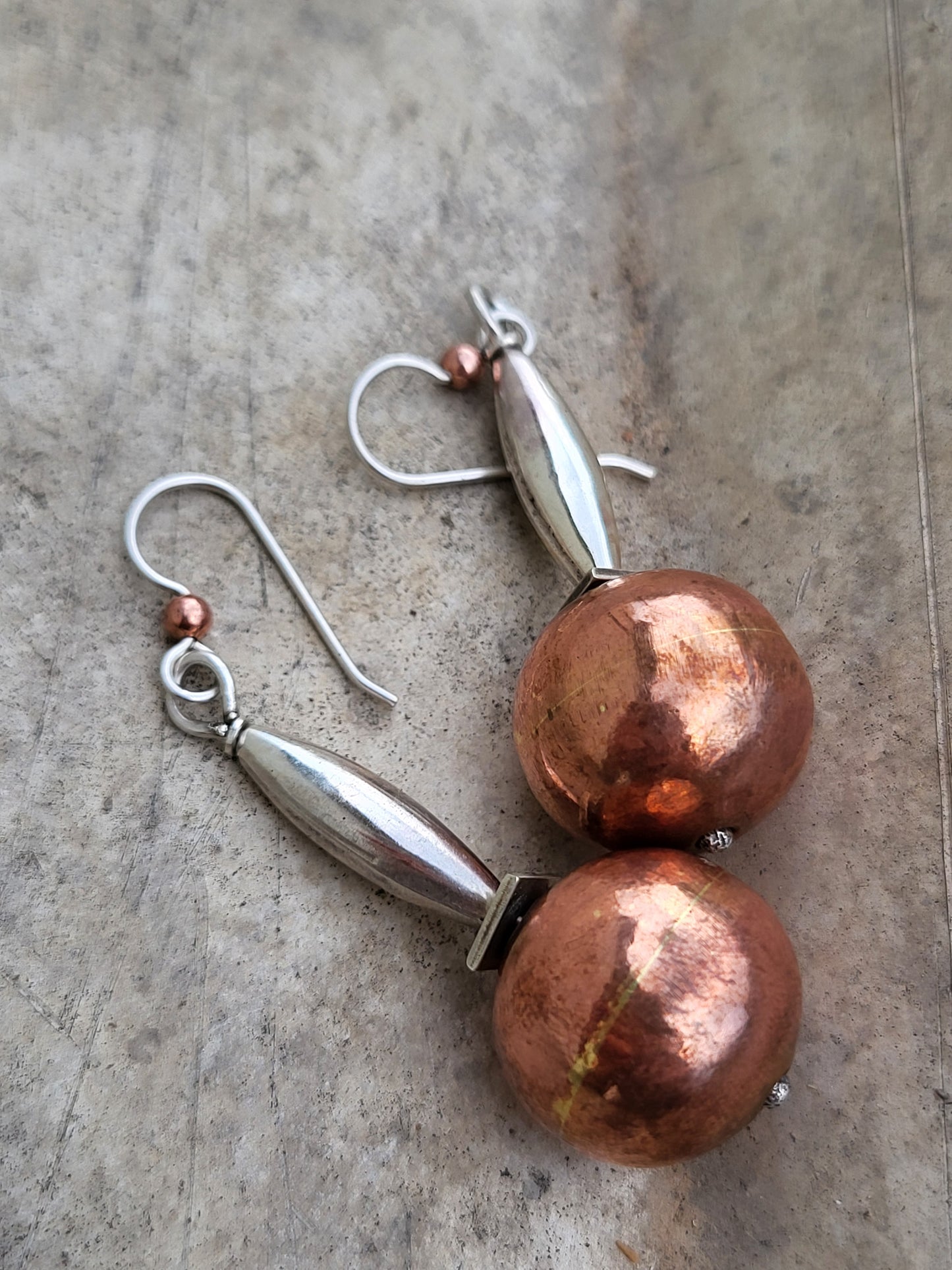 Stacked Shape Earrings: Mixed Metal Sterling Silver and Copper Dangle Earrings, Western Abstract Earrings, Cowgirl Dangle Earrings, Western Mixed Metal Earrings