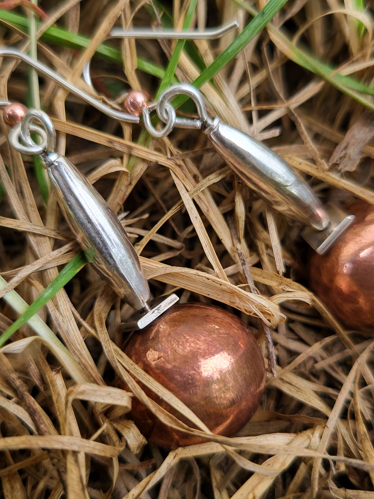 Stacked Shape Earrings: Mixed Metal Sterling Silver and Copper Dangle Earrings, Western Abstract Earrings, Cowgirl Dangle Earrings, Western Mixed Metal Earrings