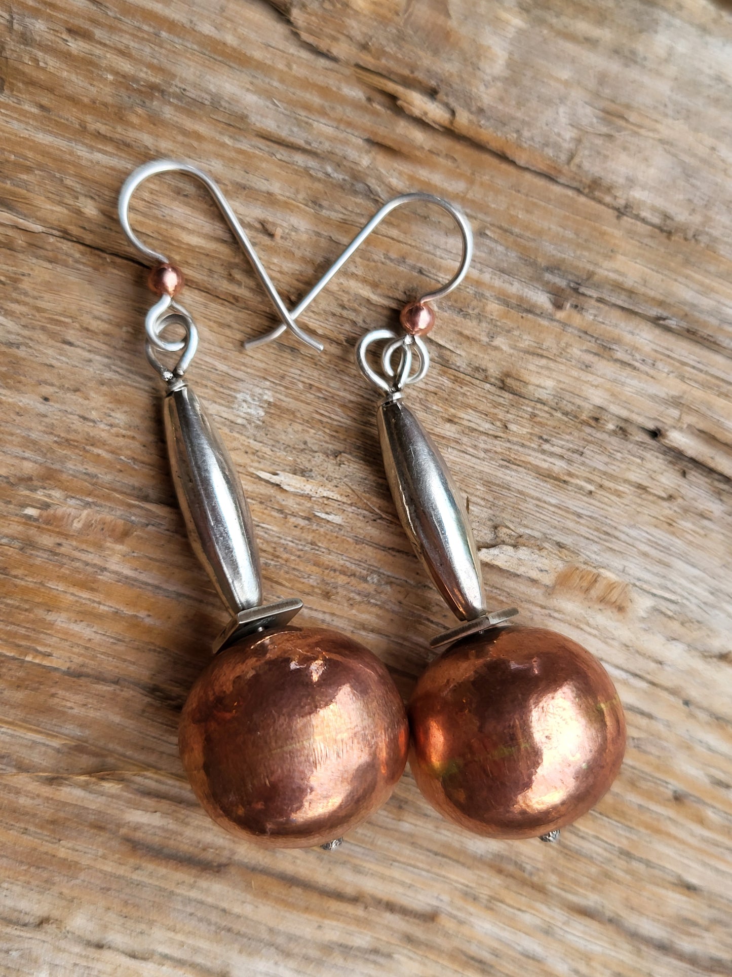 Stacked Shape Earrings: Mixed Metal Sterling Silver and Copper Dangle Earrings, Western Abstract Earrings, Cowgirl Dangle Earrings, Western Mixed Metal Earrings