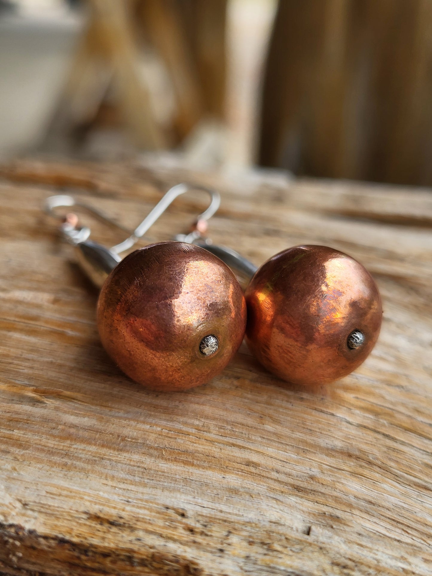 Stacked Shape Earrings: Mixed Metal Sterling Silver and Copper Dangle Earrings, Western Abstract Earrings, Cowgirl Dangle Earrings, Western Mixed Metal Earrings