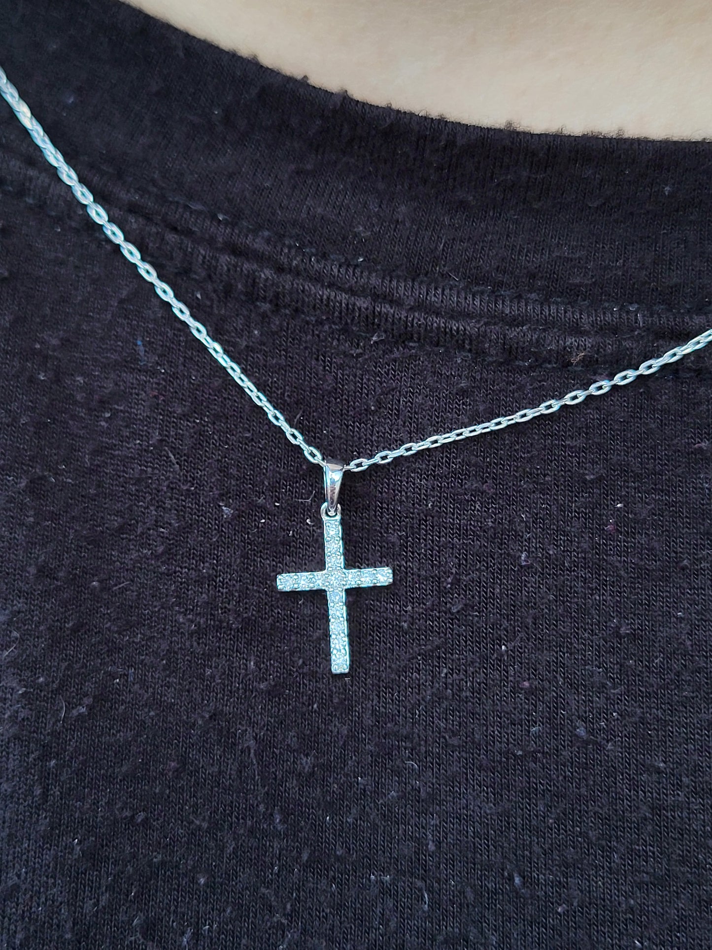IMMEDIATE SHIP: Dainty Sterling Silver and Lab Diamond Cross Charm on 18 inch Sterling Chain, Cowgirl Christmas Gift, Stackable Cross Charm, Dainty Diamond Cross Pendant