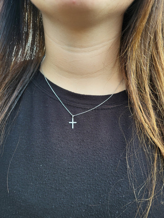 IMMEDIATE SHIP: Dainty Sterling Silver and Lab Diamond Cross Charm on 18 inch Sterling Chain, Cowgirl Christmas Gift, Stackable Cross Charm, Dainty Diamond Cross Pendant