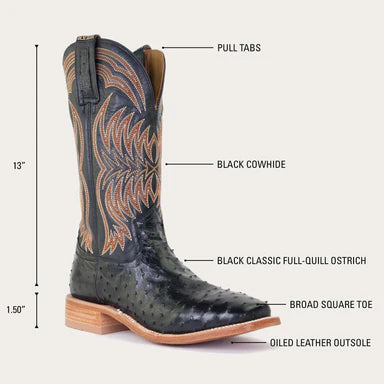 LANGDON Men's Cowboy Boot, Black on Black Ostrich by Hyer Boot Company, Wedding Boot for Him