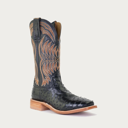 LANGDON Men's Cowboy Boot, Black on Black Ostrich by Hyer Boot Company, Wedding Boot for Him