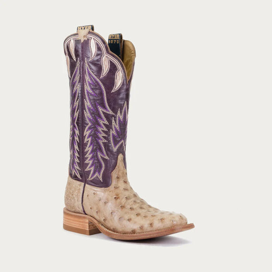 HARPER Ostrich Tan and Eggplant, Women's Cowboy Boots by Hyer Boot Company, Cowgirl Boots, Wedding Wear