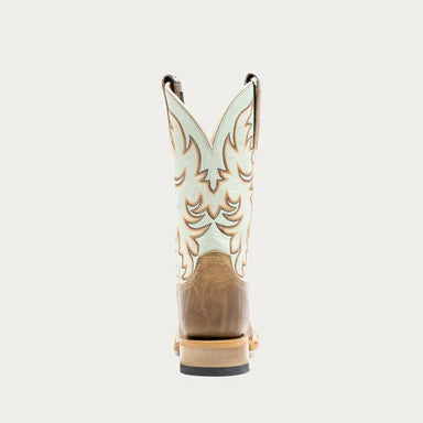 TOPEKA Women's Cowboy Boot, Tan and Mint Blue Tops by Hyer, all-purpose boot for the gals who do real work