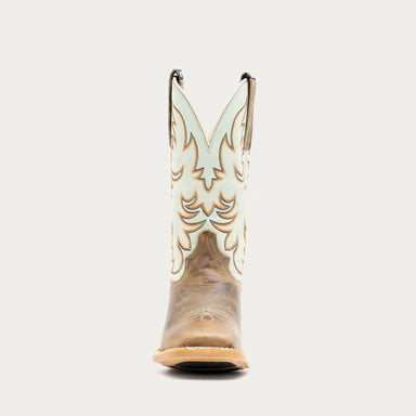 TOPEKA Women's Cowboy Boot, Tan and Mint Blue Tops by Hyer, all-purpose boot for the gals who do real work