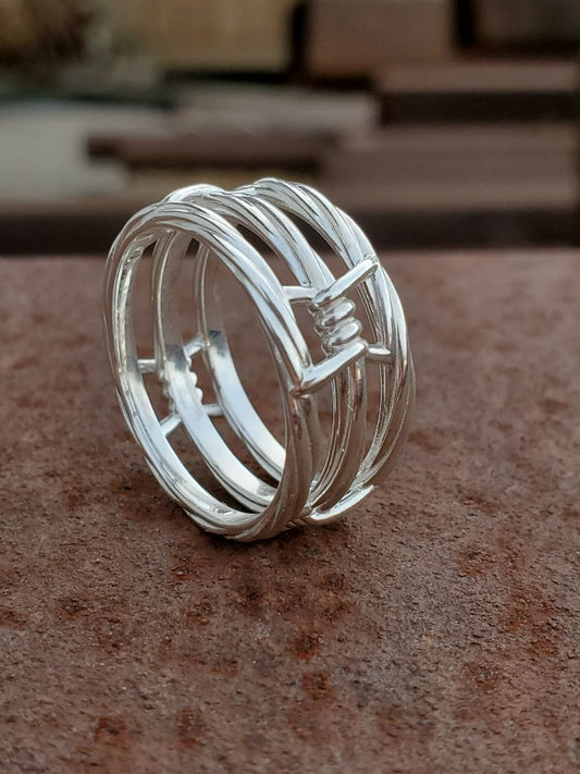 The Mark: Sterling Silver Barbed Wire Band, Men's Western Ring, Cowboy Ring, Western Wedding Band