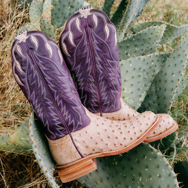 HARPER Ostrich Tan and Eggplant, Women's Cowboy Boots by Hyer Boot Company, Cowgirl Boots, Wedding Wear