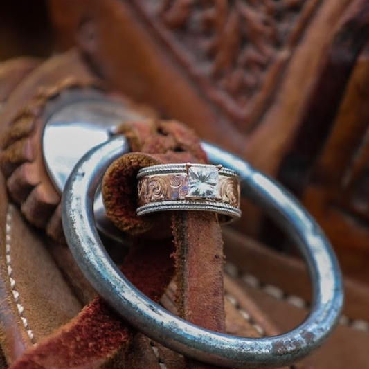 The Jaclyn: Double Bead Edge Rose Gold Ring With Brilliant Cut Moissanite Stone, Western Engagement Ring, Western Rings for Her