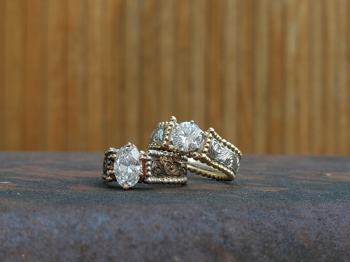 Custom options for Custom Lorna Engagement Ring Builder: Build your own bead-edge cathedral-style hand-engraved engagement ring- Western Engagement Ring, Cowgirl Engagement Ring