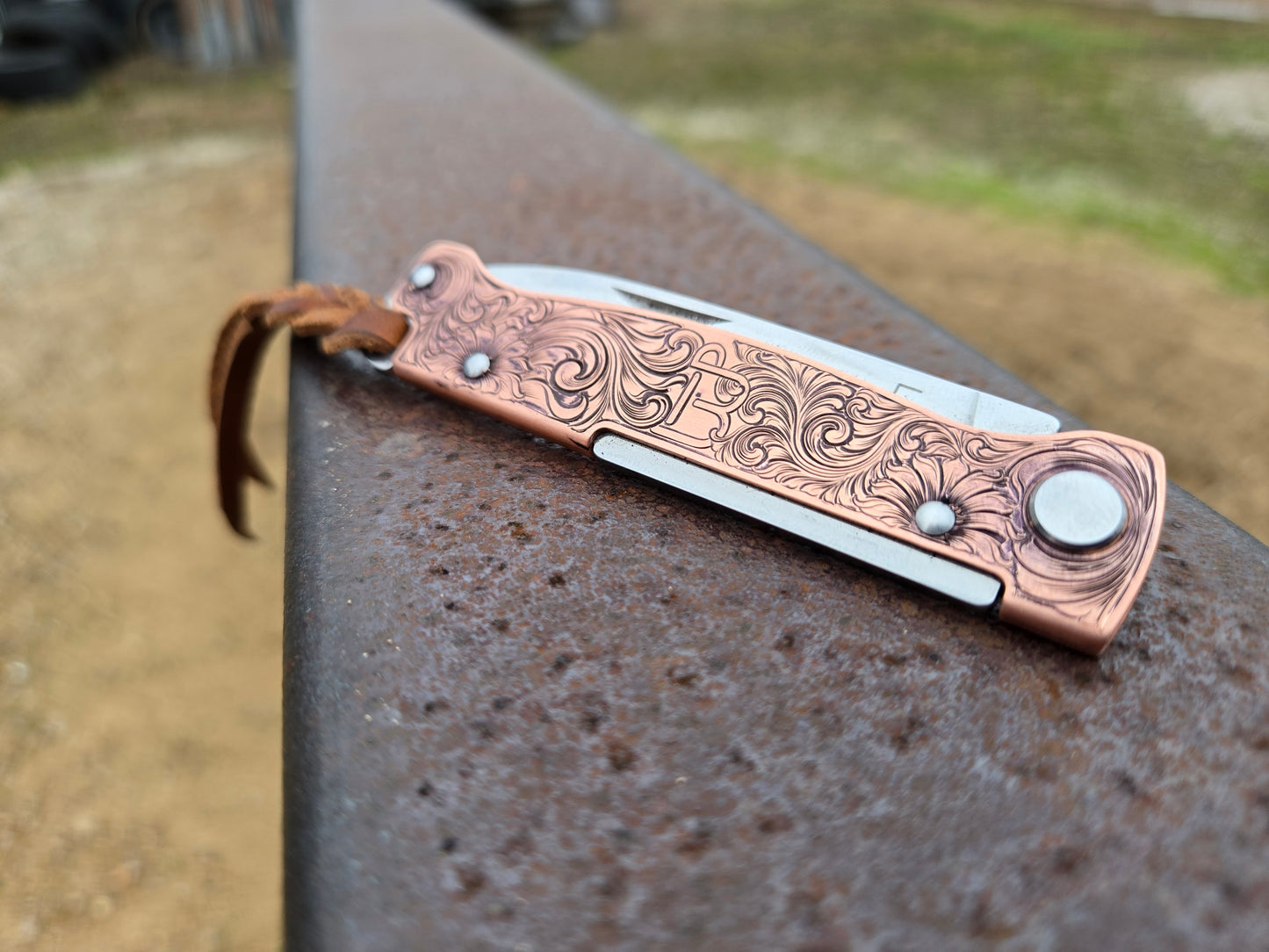 Personalized Hand-Engraved Copper Boker Pocket Knife with Custom Initials or Brand, Western Gifts for Him, Cowboy Gifts, Hand-Engraved Knife, Hand Tooled Knife