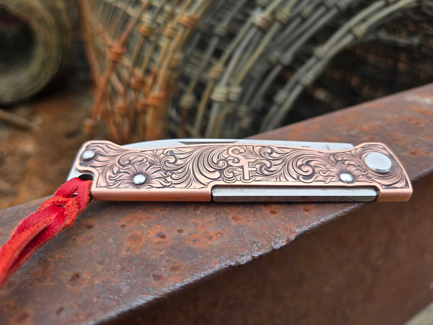 Personalized Hand-Engraved Copper Boker Pocket Knife with Custom Initials or Brand, Western Gifts for Him, Cowboy Gifts, Hand-Engraved Knife, Hand Tooled Knife