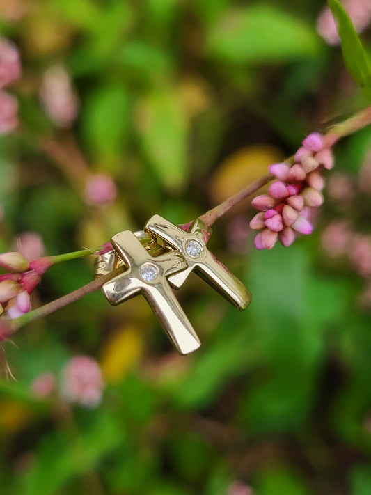 Gus + Loree: Dainty 10K Gold Cross Earrings with Diamonds, Cowgirl Cross Studs, Dainty Cowgirl Jewelry, Western Bridal Jewelry, Cute Solid Gold Cross Studs