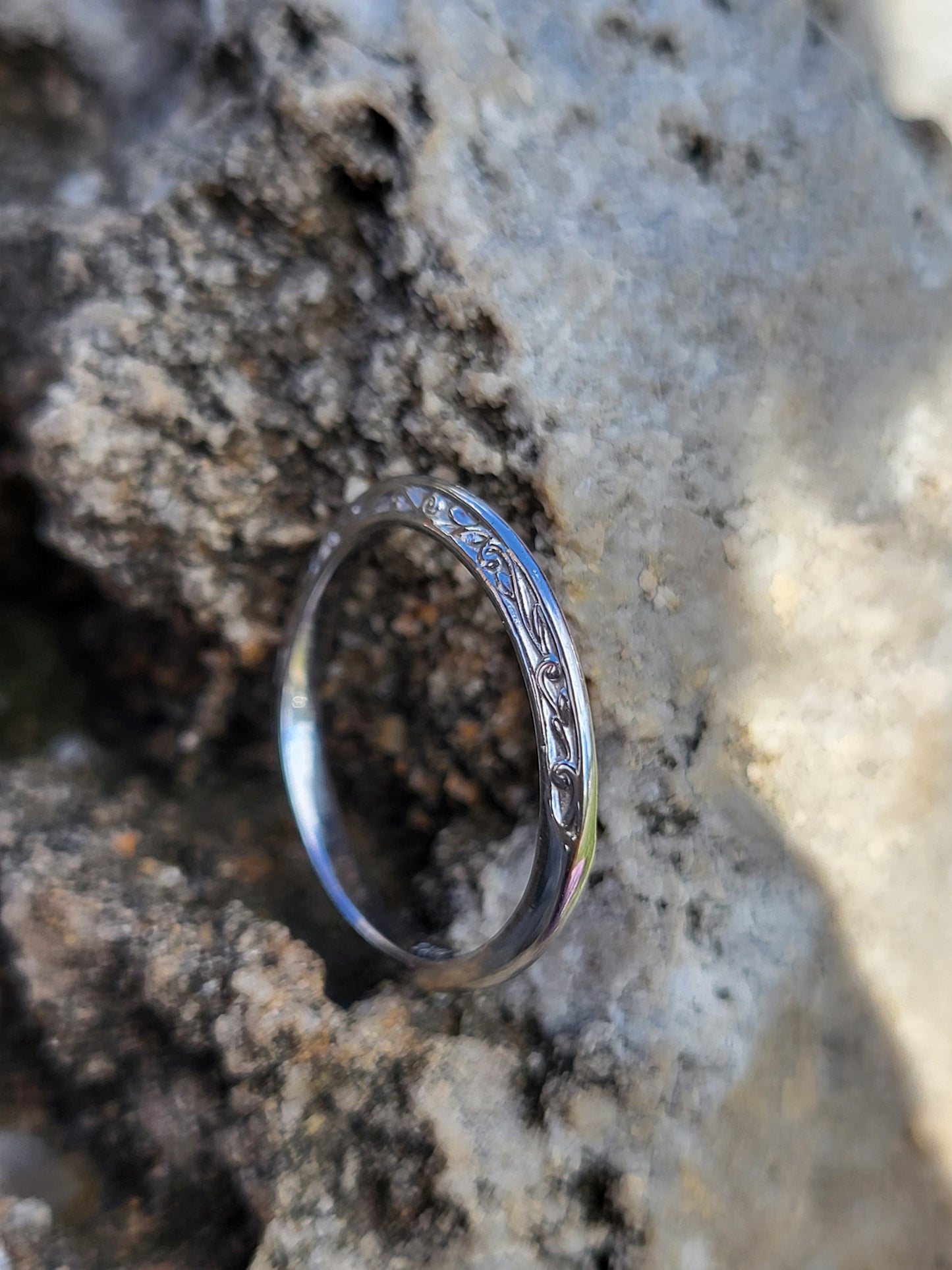 The Cici: White Gold or Platinum Scroll-Style Band, Western Wedding Ring, Western Wedding Band, Cowgirl Ring, Dainty Cowgirl Ring