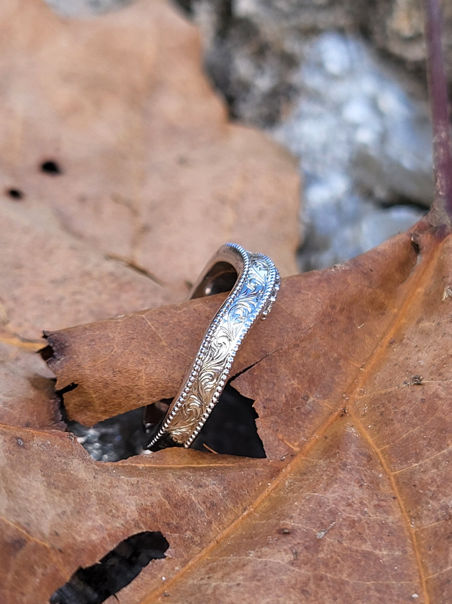 The Savannah: Contour Band with Upraised Milgrain Detail, Hand-Engraved Center, and Diamond Accents, Western Hand-Engraved Wedding Band, Cowgirl Wedding Ring