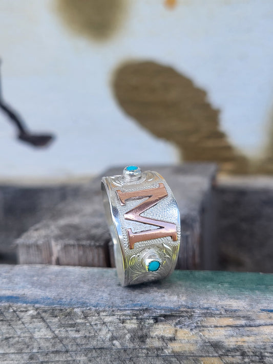 The Moxie: Custom Tapered Inital Ring Builder, Cowgirl Inital Ring, Western Ring for Her, Custom Ring with Inital, Western Promise Ring, Cowgirl Promise Ring