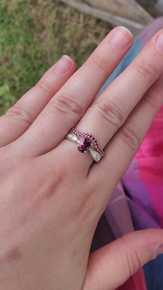 IMMEDIATE SHIP Oval Gemstone Ring, Sz. 5.5 with Natural Rhodolite Garnet, January Birthstone Ring, Hand Engraved Ring, Western Promise Ring, Cowgirl Engagement Ring