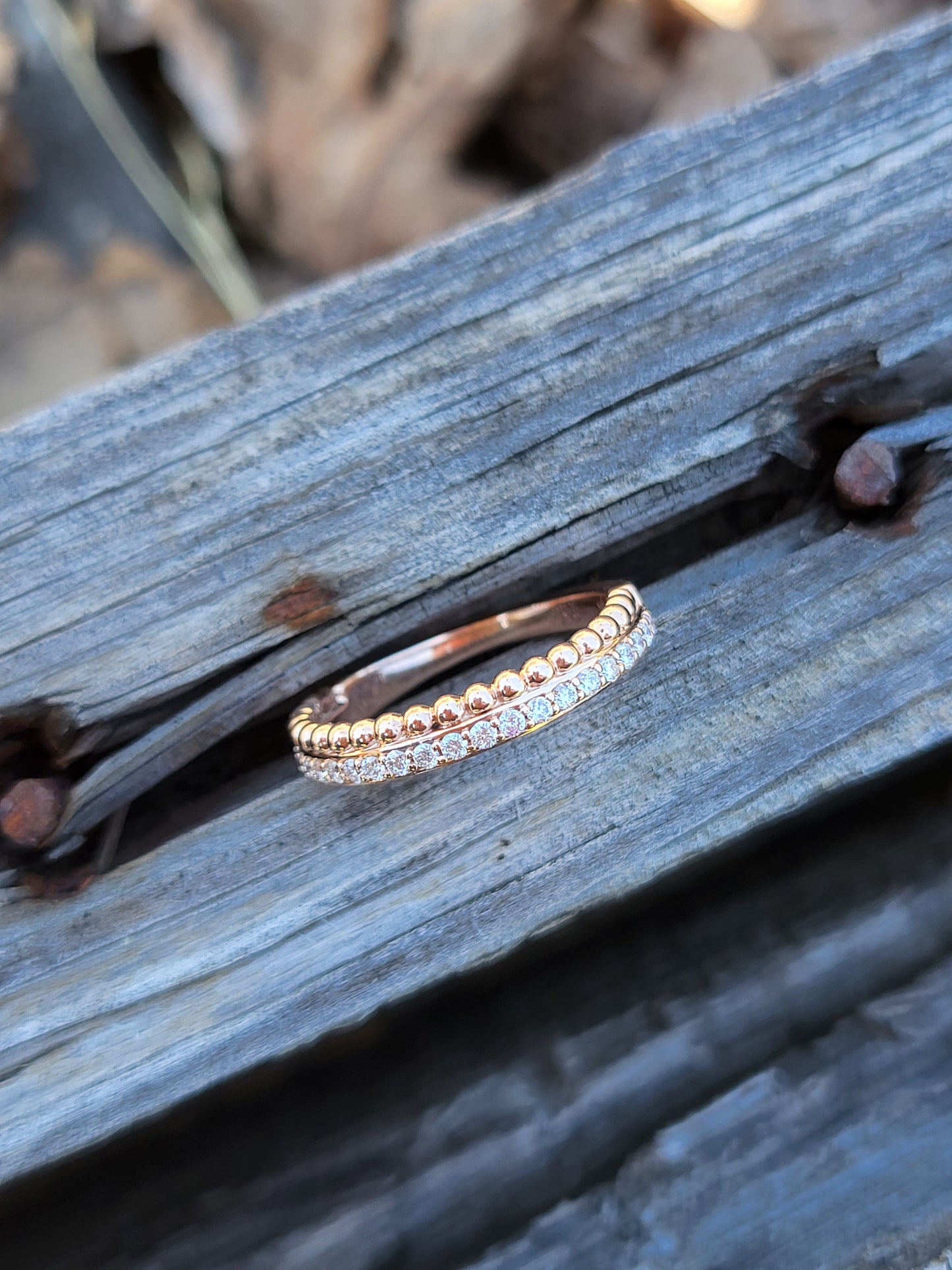 The Rosa: Diamond and Rose Gold Beaded Band, Western Wedding Band, Stackable Cowgirl Ring, Western Band for her