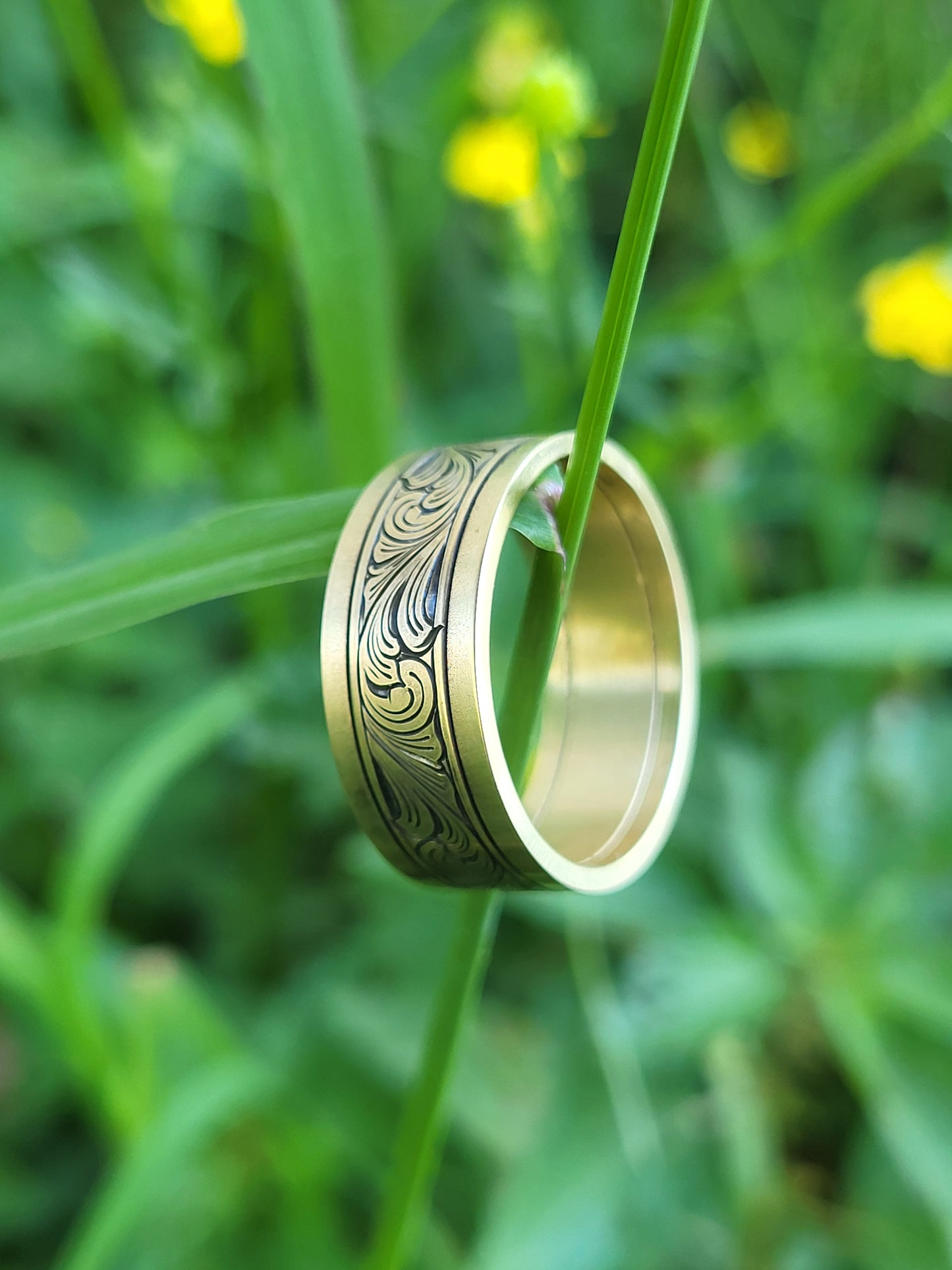 The Tyler: 8mm, 10K, 14K or 18K Yellow Gold Men's Western Wedding Band, Custom Engraved Initial, Hand-Engraved Cowboy Wedding Ring, Men's Engraved Wedding Band, 8mm Wedding Band for Men, Yellow Gold Men's Ring