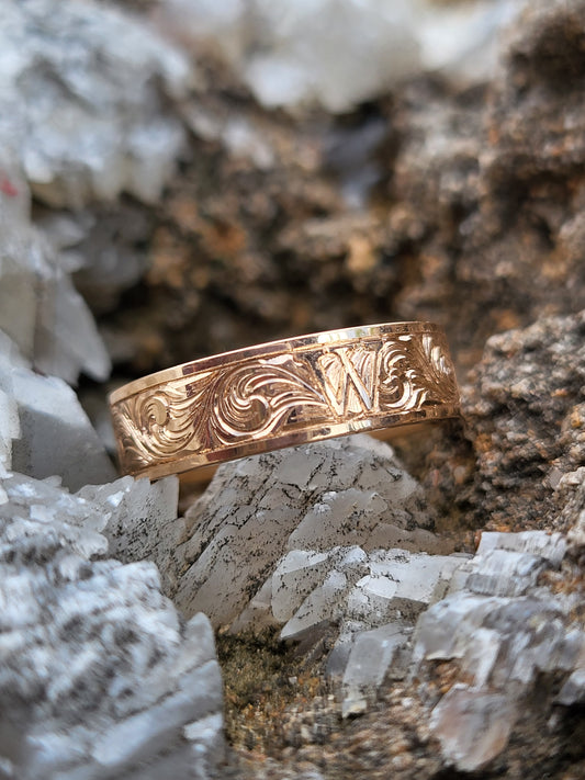 The Wilder: 6mm Rose Gold Band, 10K, 14K or 18K Gold Western Wedding Band, Cowgirl or Cowboy Wedding Ring, Hand-Engraved Scrollwork Ring