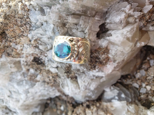 Sterling Silver Engraved Ring with Blue Topaz Stone, Gift For Her by Loreena Rose