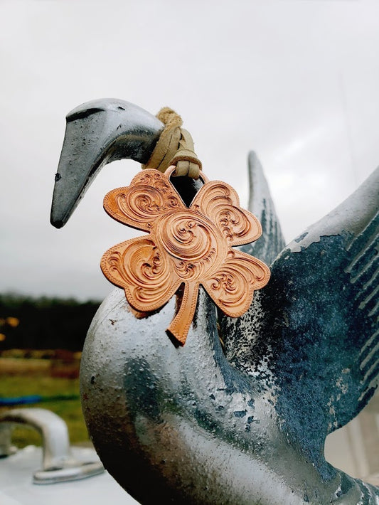 Copper 4-Leaf Clover, Hand Engraved Shamrock Necklace, Western Pendant, Personalized Design by Loreena Rose