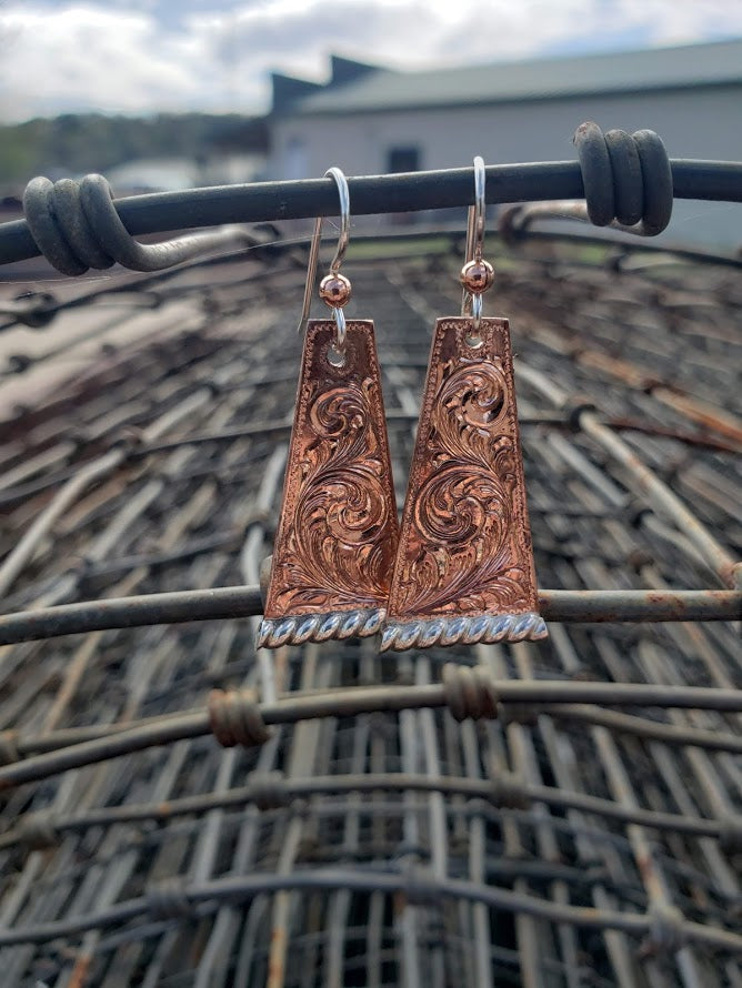 Copper Engraved Geometric Sterling Silver with Rope Edge