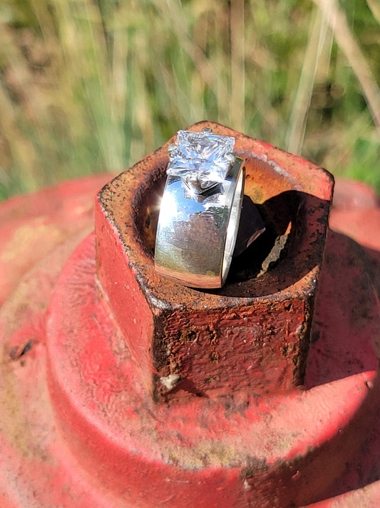 Sterling Silver Engagement Ring, Western Wedding Ring, Square Stone, Anniversary Gift For Her, by Loreena Rose
