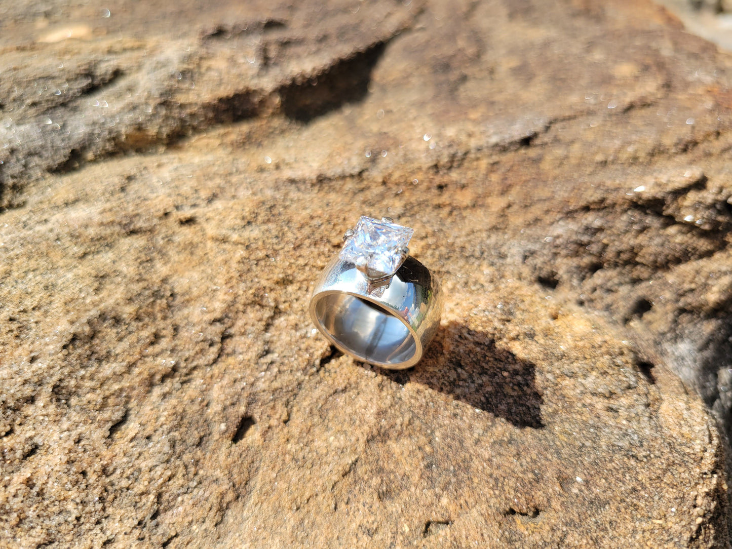 Sterling Silver Engagement Ring, Western Wedding Ring, Square Stone, Anniversary Gift For Her,  by Loreena Rose