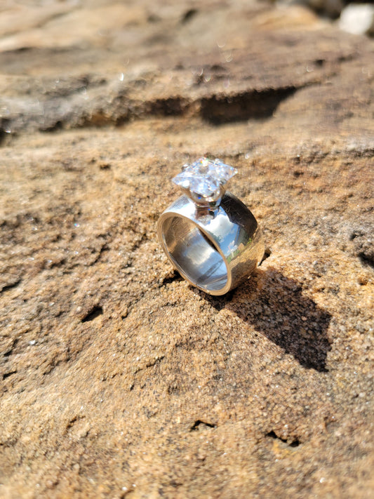 Sterling Silver Engagement Ring, Western Wedding Ring, Square Stone, Anniversary Gift For Her, by Loreena Rose