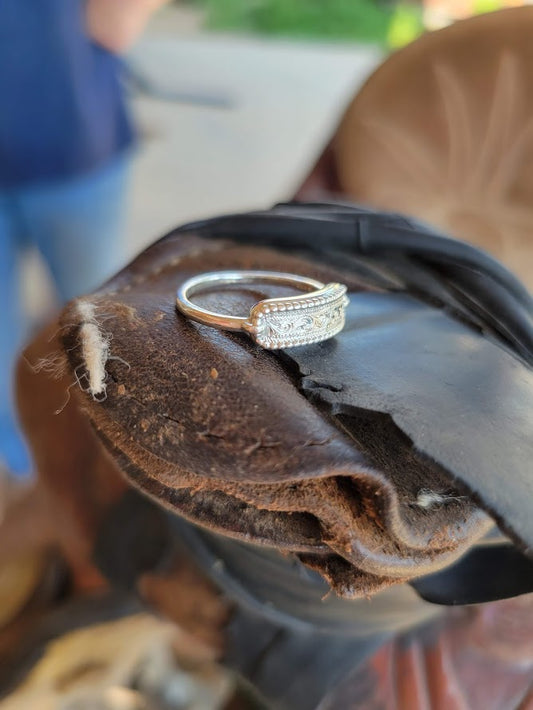 The Kennedy: Signet Sterling Silver Ring with Rope Edge, Hand Engraved Ring, Gift for Her