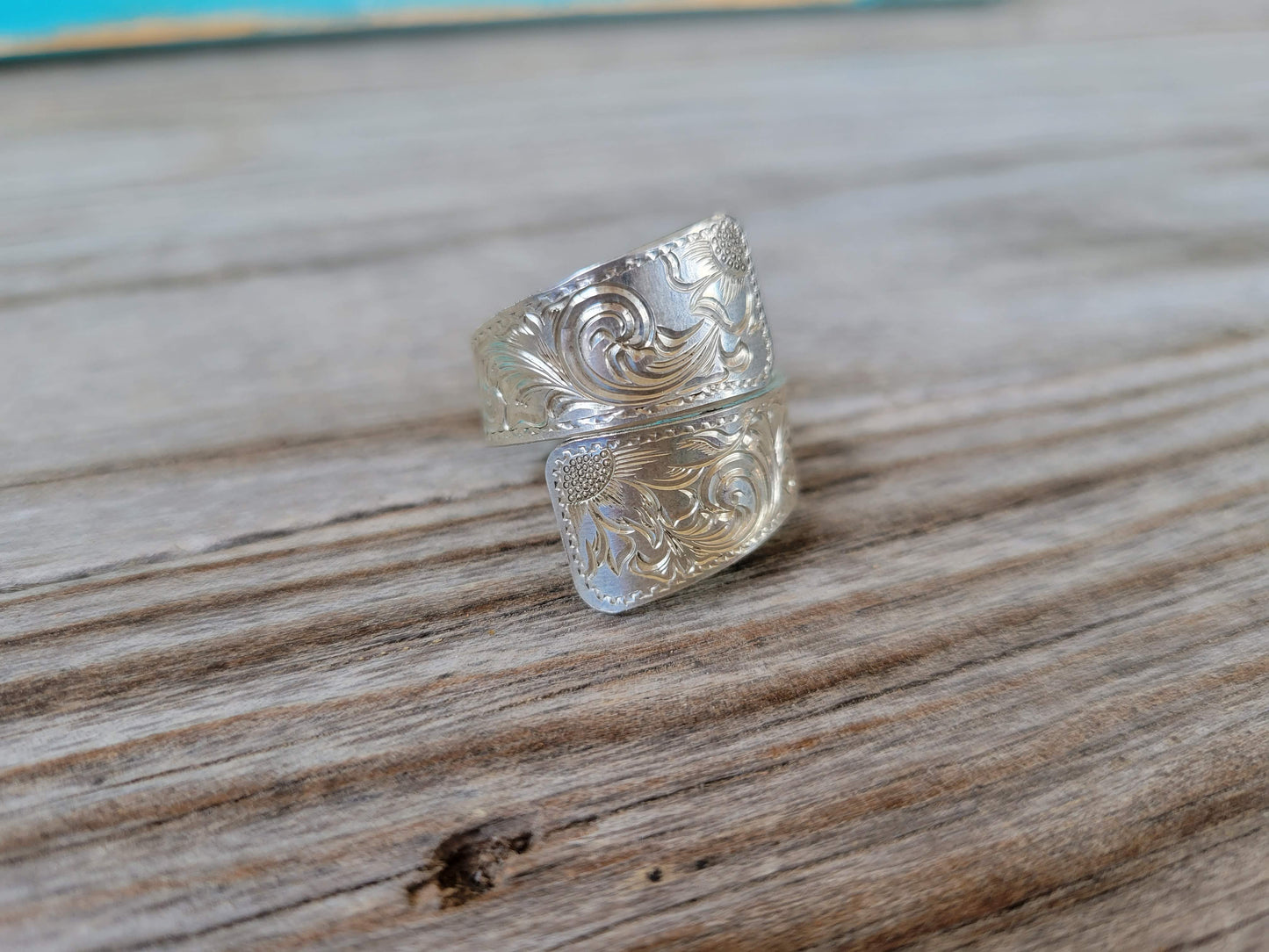 Sterling Silver Wrap Around Ring, Hand Engraved Sterling Silver, Gifts for Her