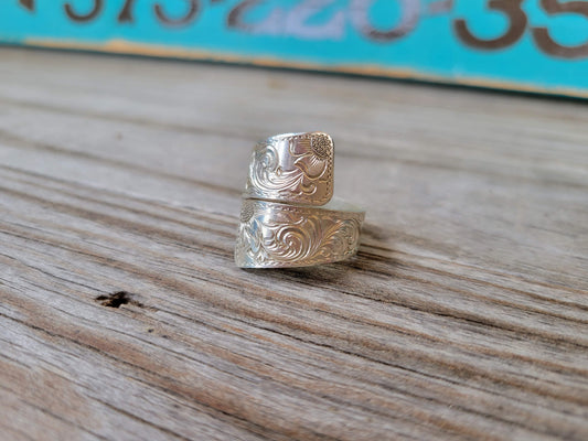 Sterling Silver Wrap Around Ring, Hand Engraved Sterling Silver, Gifts for Her