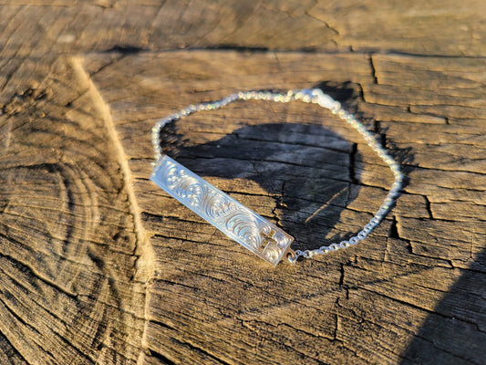 Harmony: Sterling Silver Hand Engraved Bar Bracelet with Cut out Cross, Anniversary or Birthday Gift, Dainty Cowgirl Jewelry, Subtle Western Jewelry