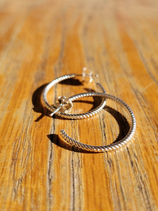 Rope Hoop Earrings 25mm Sterling Silver Gift for her