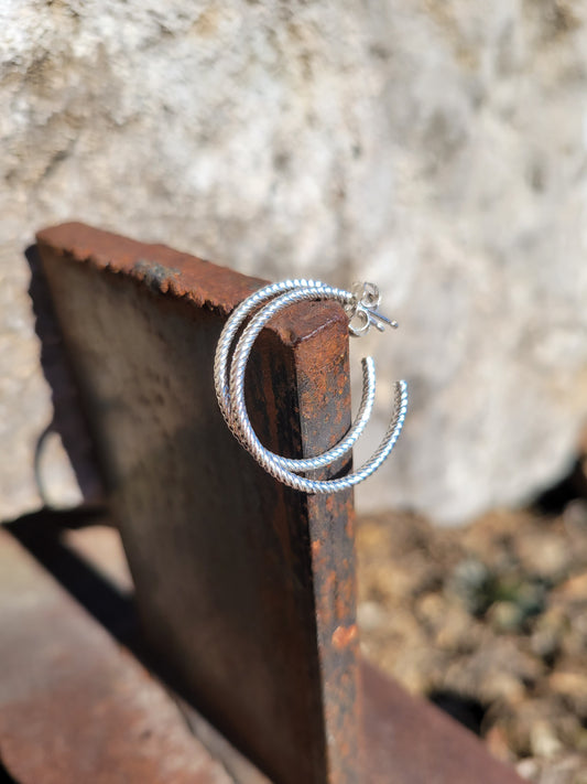 Rope Hoop Earrings 25mm Sterling Silver Gift for her