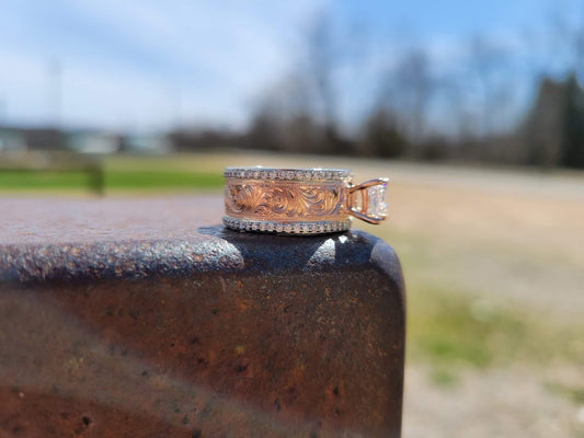 Gorgeous Rose Gold Engagement Ring, 1ct Princess Cut Moissanite ring with Double Channel Sets