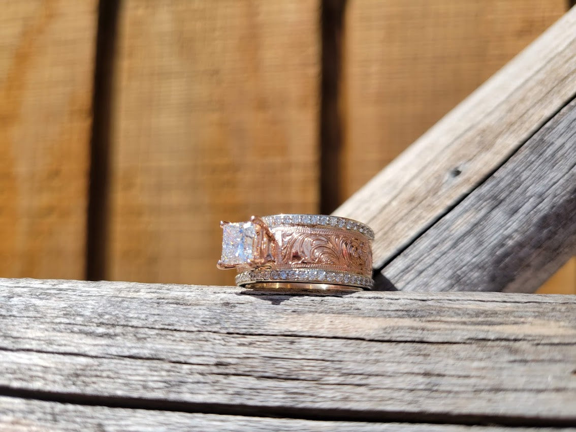 Gorgeous Rose Gold Engagement Ring, 1ct Princess Cut Moissanite ring with Double Channel Sets