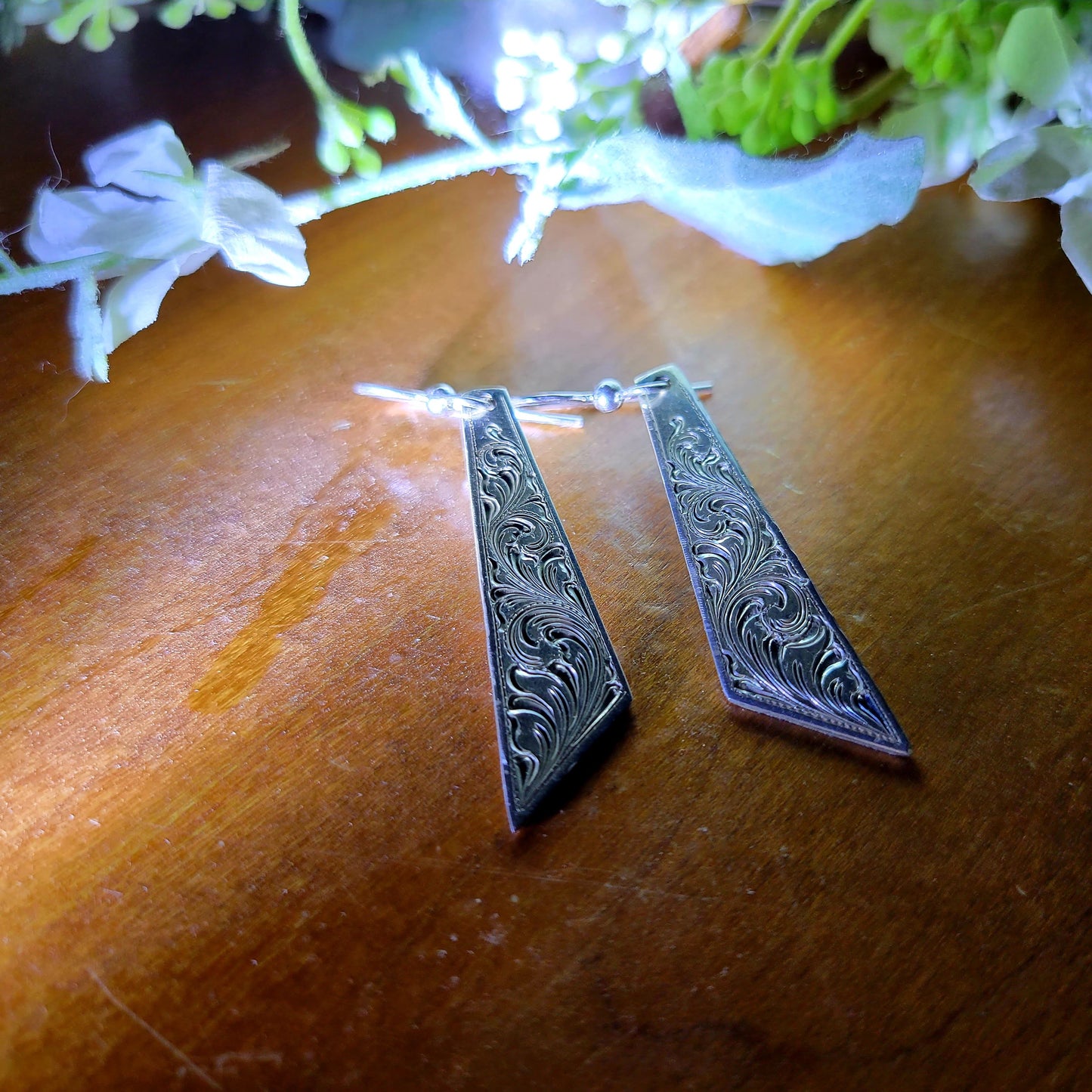 Hand Engraved Western Bridal Jewelry, Sterling Silver Dangle Earrings, Bridal Gift, Wedding Party Jewelry, Gifts for her
