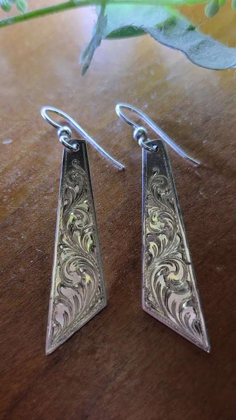 Hand Engraved Western Bridal Jewelry, Sterling Silver Dangle Earrings, Bridal Gift, Wedding Party Jewelry, Gifts for her