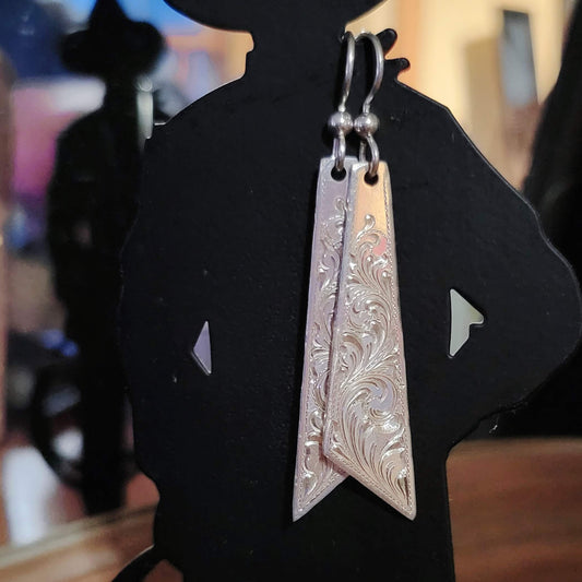 Abstract Dangle Earrings in Silver: Hand Engraved Western Bridal Jewelry, Sterling Silver Dangle Earrings, Bridal Gift, Wedding Party Jewelry, Gifts for her