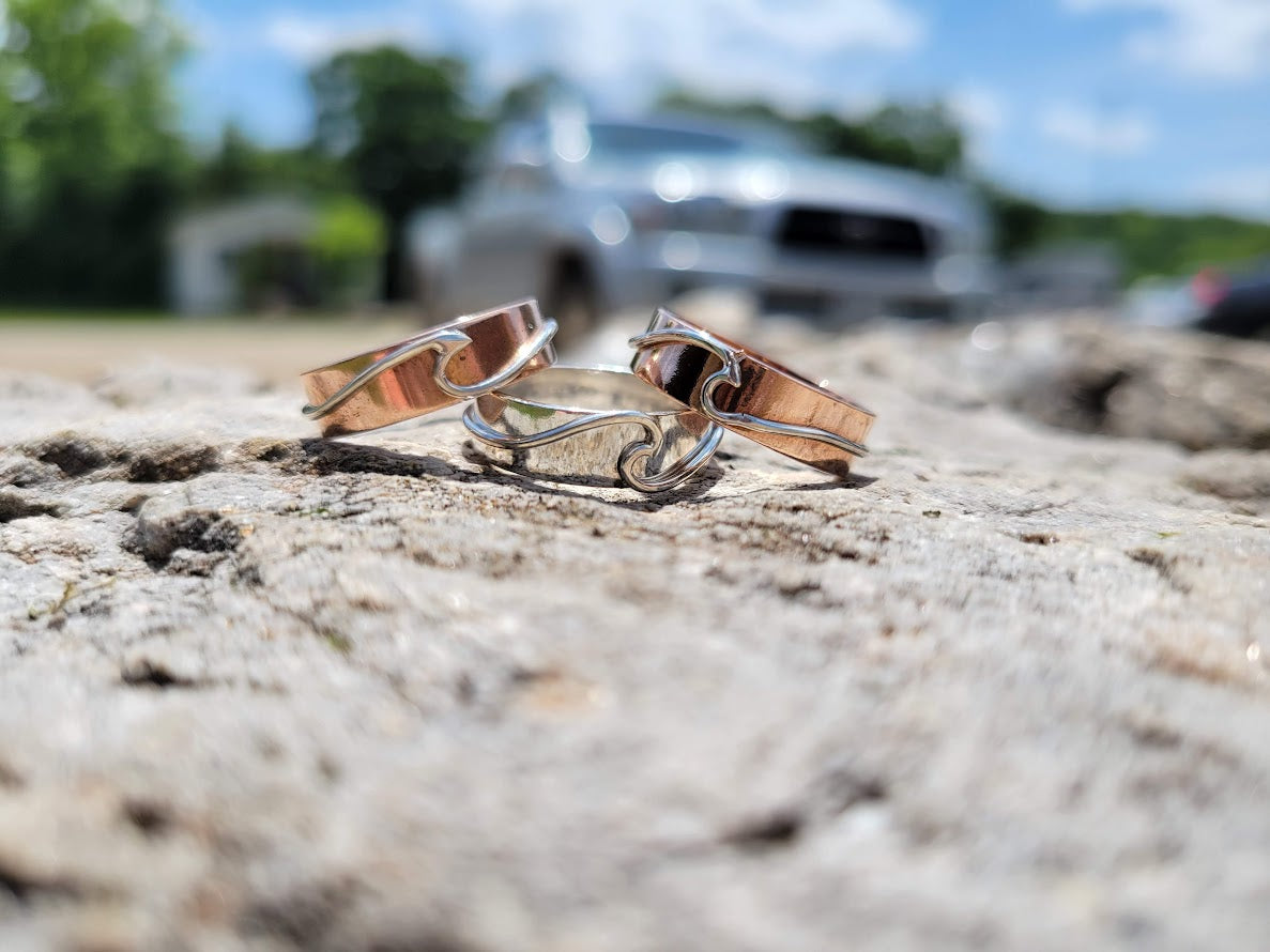 Endless Wave Summertime Sterling Silver and Copper Stackable Ring, Gift For Her