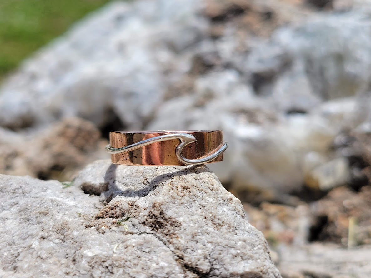 Endless Wave Summertime Sterling Silver and Copper Stackable Ring, Gift For Her