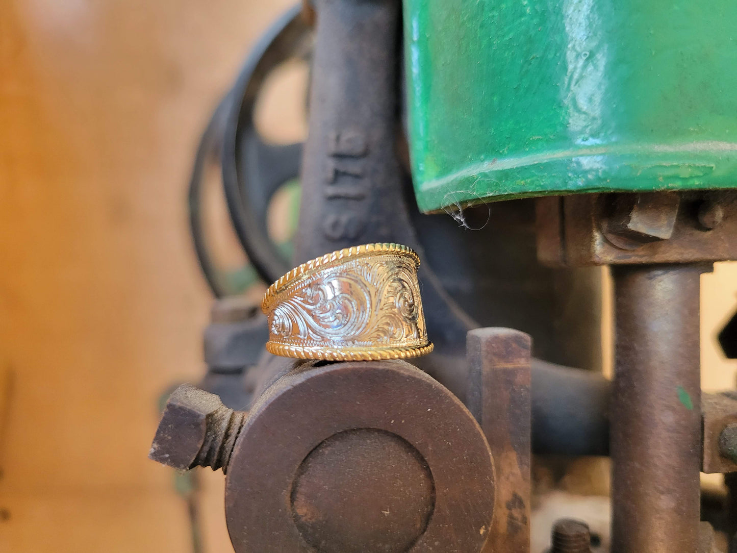 Beautiful Yellow and White Gold Hand Engraved Band, Rope Detail, Anniv ...