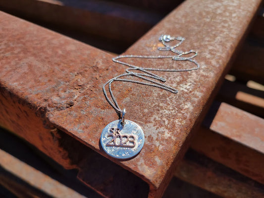 Senior 2024 Necklace Charm, Gift for Seniors, Graduation Present Idea, Sterling Silver and Copper Pendant