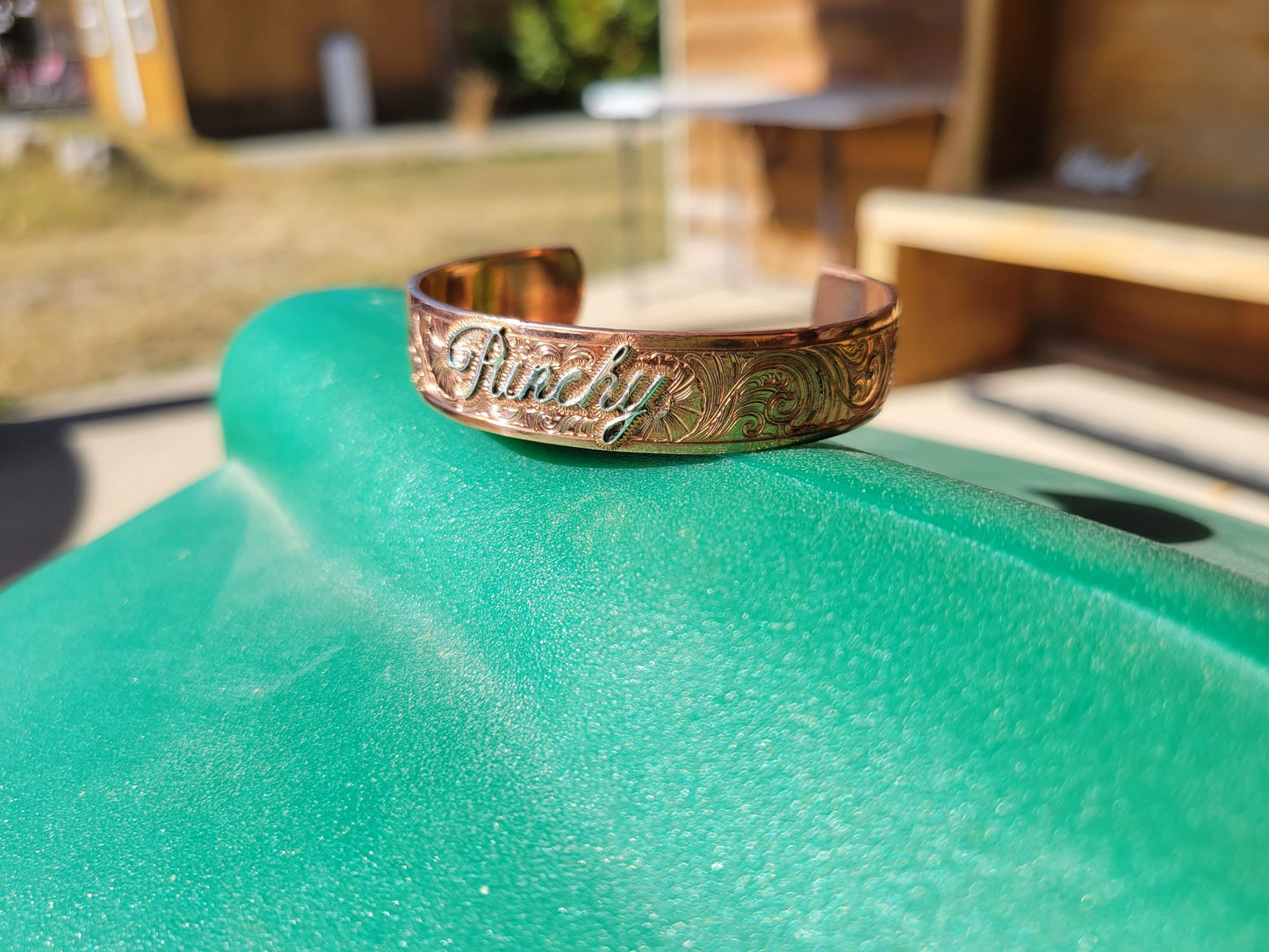 Punchy Copper Hand Engraved Cuff STyle Bracelet, Sterling Silver Overlay, Cowgirl Gift idea