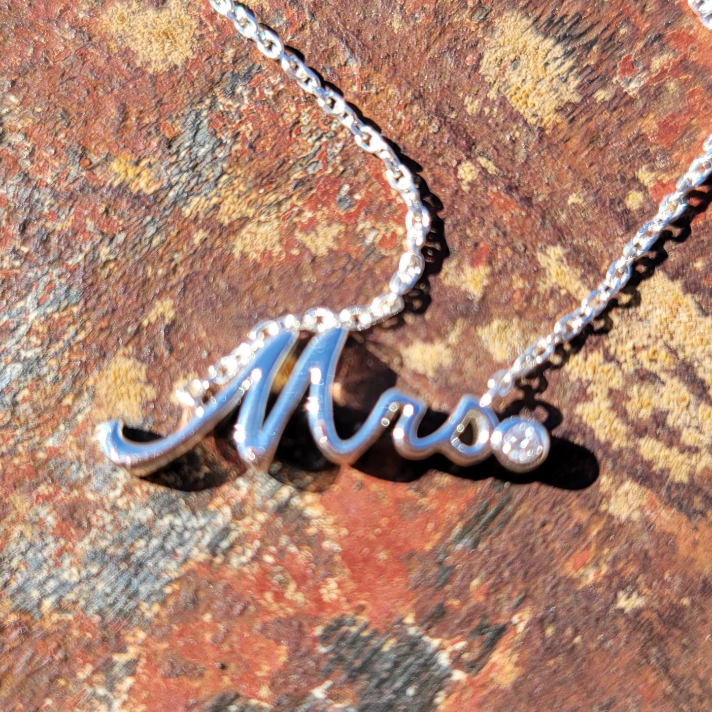 Diamond and Sterling Silver "Mrs." Necklace, Gift for Bride, Engagement Gift