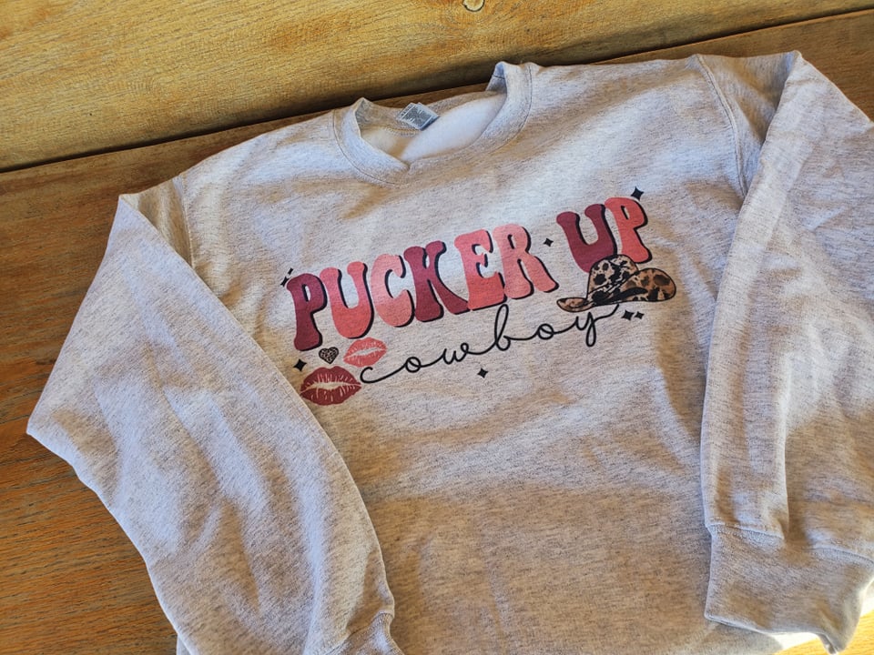 Pucker Up Cowboy leapard Crew Neck Sweatshirt, gifts for her, Valentine's gift, Cowgirl Fashion