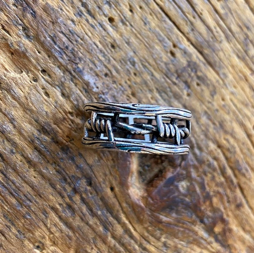 Sterling Silver Barbed Wire Rustic Western Ring with Antique Finish